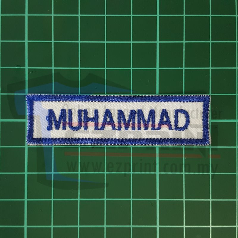 1Set 4pcs NameTag (Kain Putih, Benang Biru Royal)