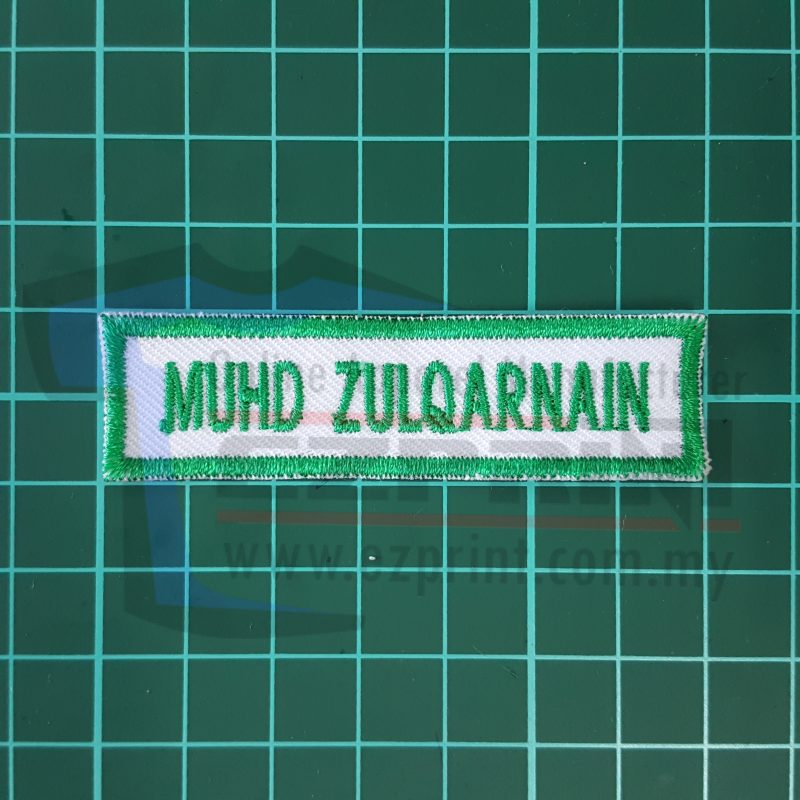 1Set 4pcs NameTag (Kain Putih, Benang MiloGreen)