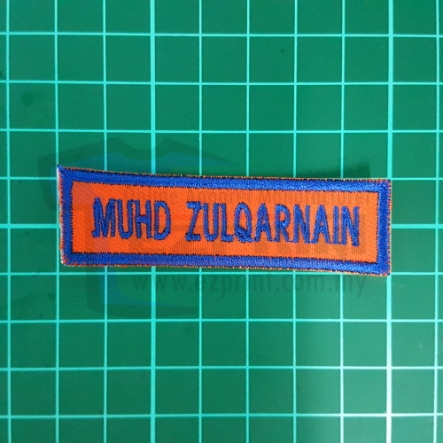 nametag sekolah oren biru