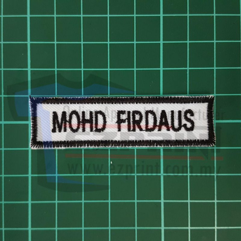 name tag sulam sekolah hitam putih