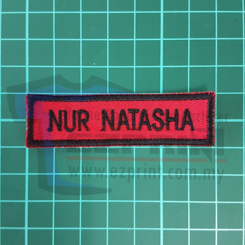 tempah name tag sekolah oren biru