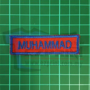 tempah name tag sekolah oren biru