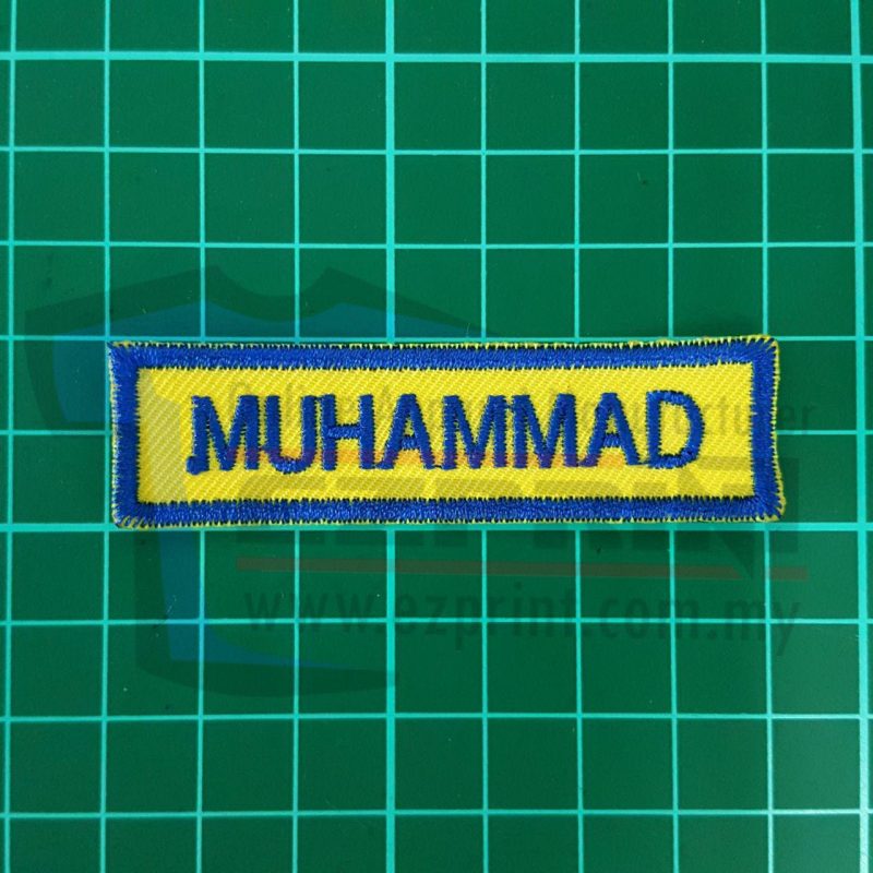 name tag sulam kuning biru